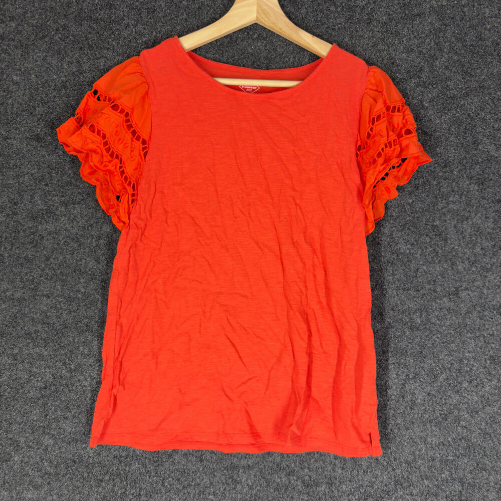 St. John's Bay Blouse Women M Medium Red Short Sleeve Round Neck Cotton Casual